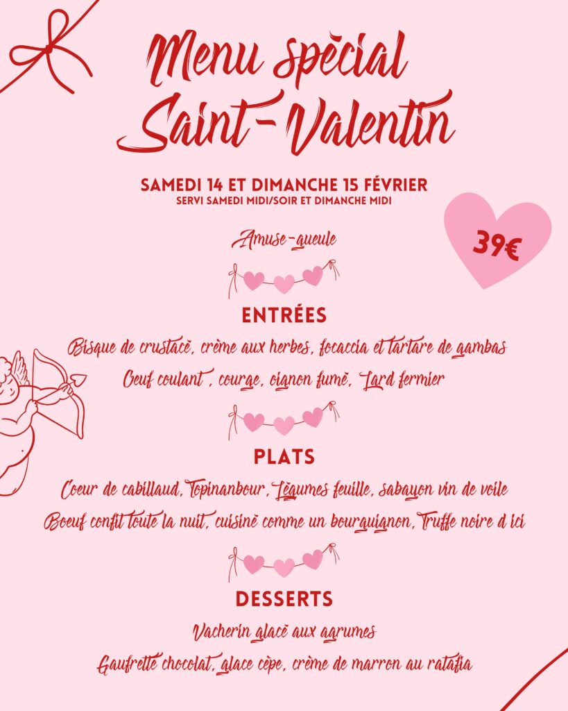 Menu week-end Saint-Valentin à l'Auberge des Arcades - ©Infinity Graphic